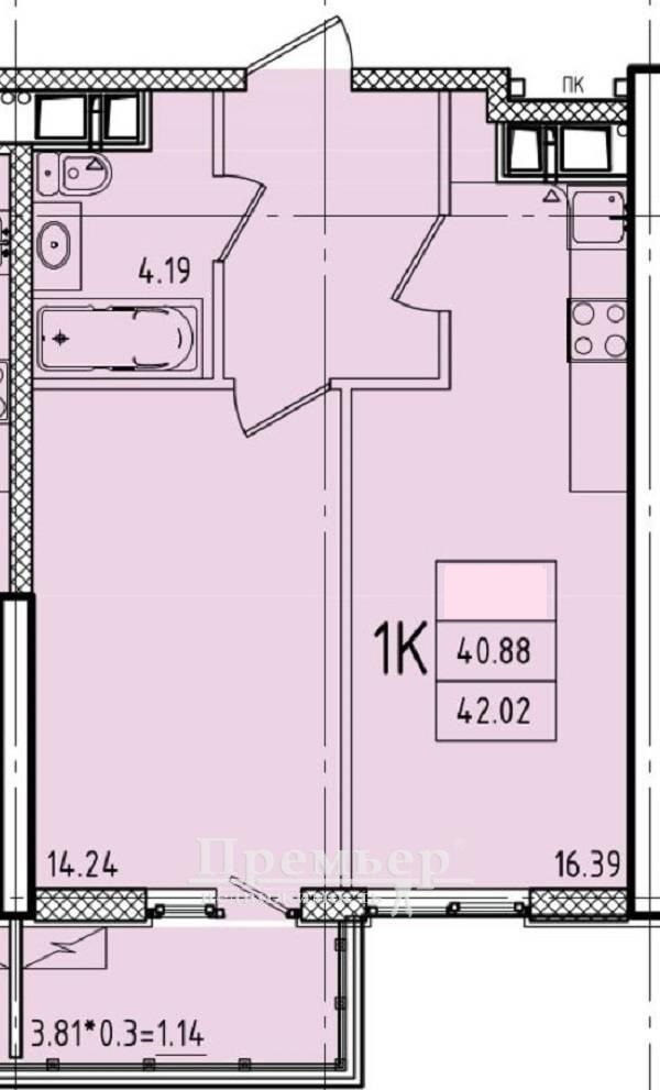 Продаж 1-кімнатної квартири 42 м², Генуэзская вул.