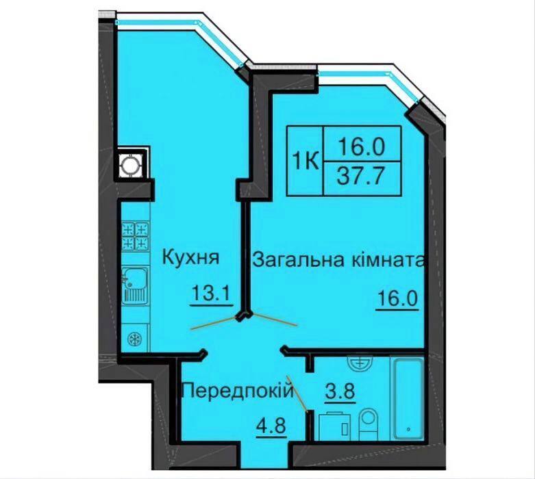 Продаж 1-кімнатної квартири 38.5 м², ЖК Софія Резіденс, Будинок 15 (Радісна, 2)