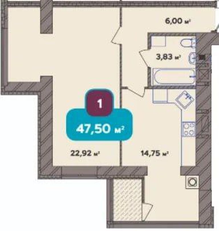 Продаж 1-кімнатної квартири 47.5 м², Нижня Берегова вул.