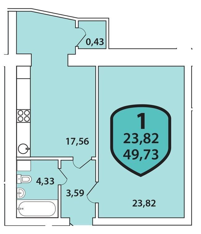 Продажа 1-комнатной квартиры 49.73 м², Староконстантиновское шоссе