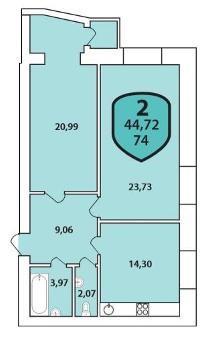 Продажа 2-комнатной квартиры 74.55 м², Староконстантиновское шоссе