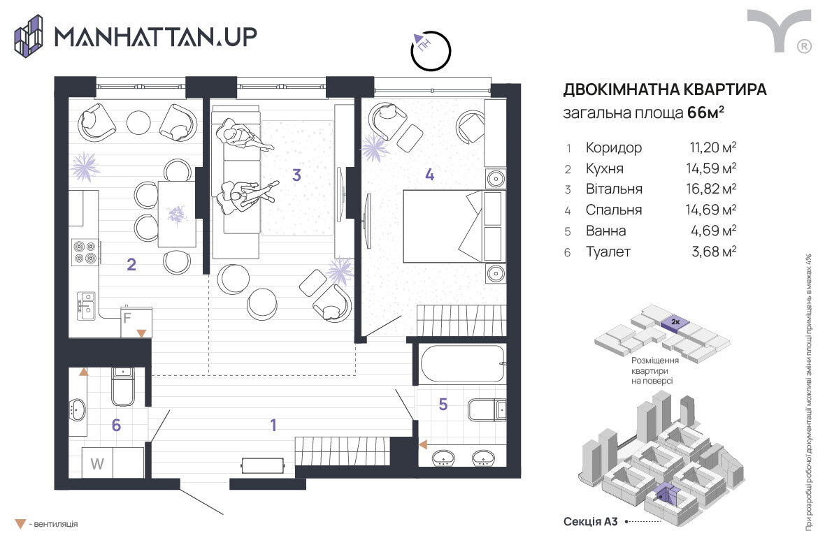 2-комнатная 66 м² в ЖК Manhattan Up от 32 600 грн/м², Ивано-Франковск
