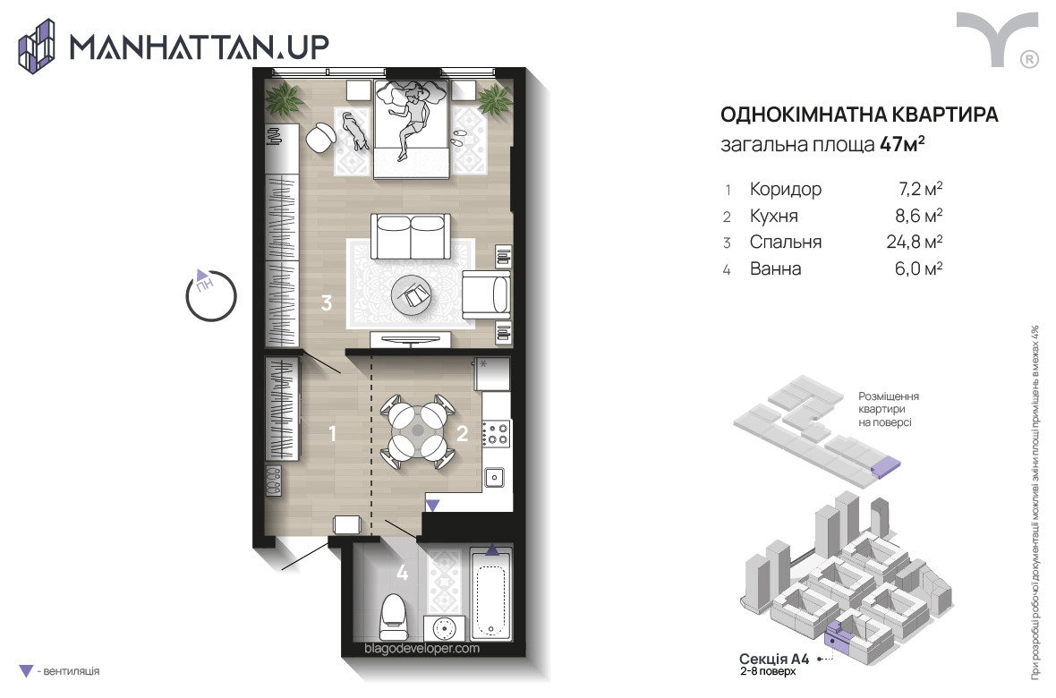 1-кімнатна 47 м² в ЖК Manhattan Up від 33 000 грн/м², Івано-Франківськ