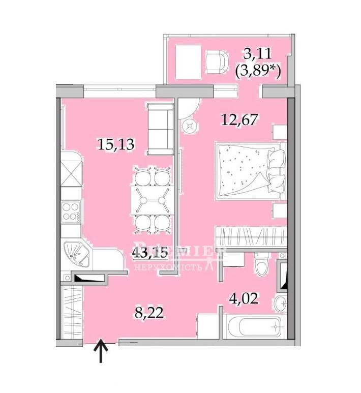 Продаж 1-кімнатної квартири 44 м², Архітекторська вул.