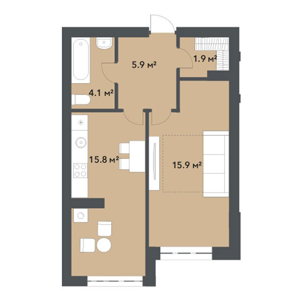 Продаж 1-кімнатної квартири 43.6 м², Свободи вул., 1