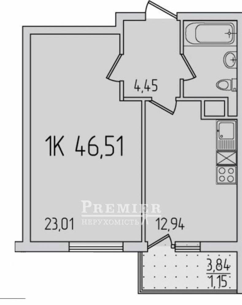 Продаж 1-кімнатної квартири 46 м², Академіка Сахарова вул.