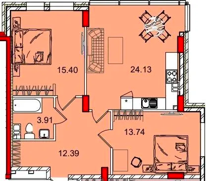 Продажа 2-комнатной квартиры 71 м², Фонтанская дор.