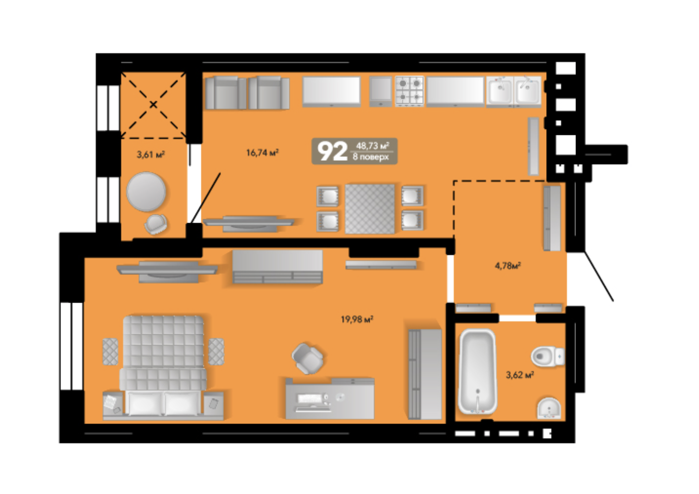1-комнатная 48.73 м² в ЖК Весняний от 39 602 грн/м², г. Винники