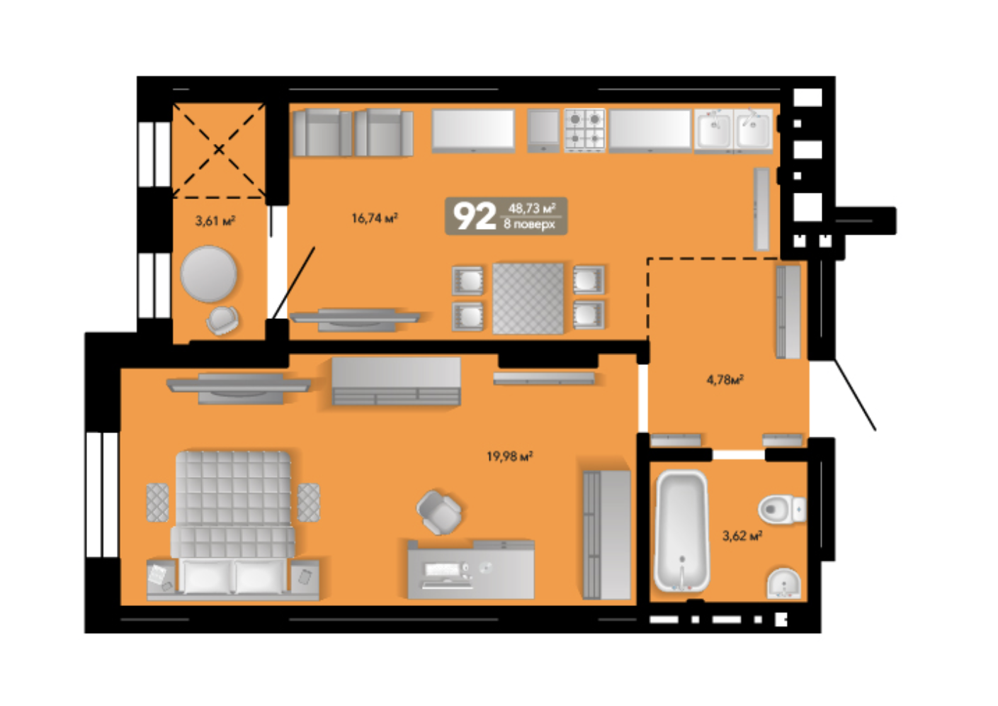 1-кімнатна 48.73 м² в ЖК Весняний від 39 602 грн/м², м. Винники