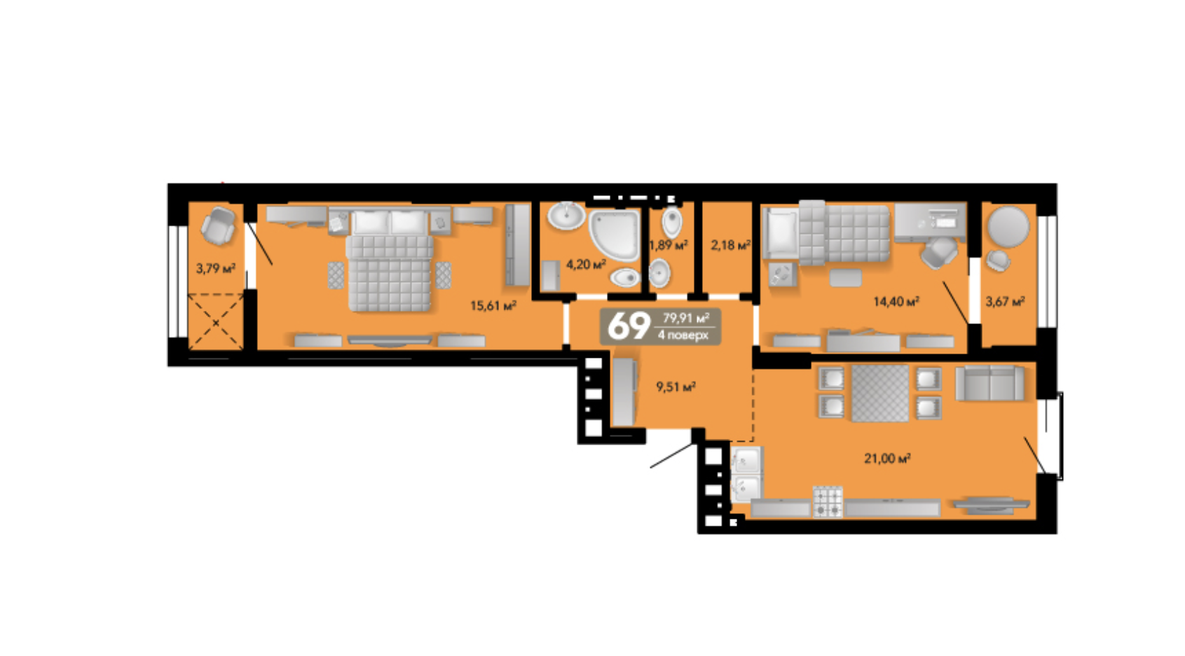 2-комнатная 79.91 м² в ЖК Весняний от 38 009 грн/м², г. Винники