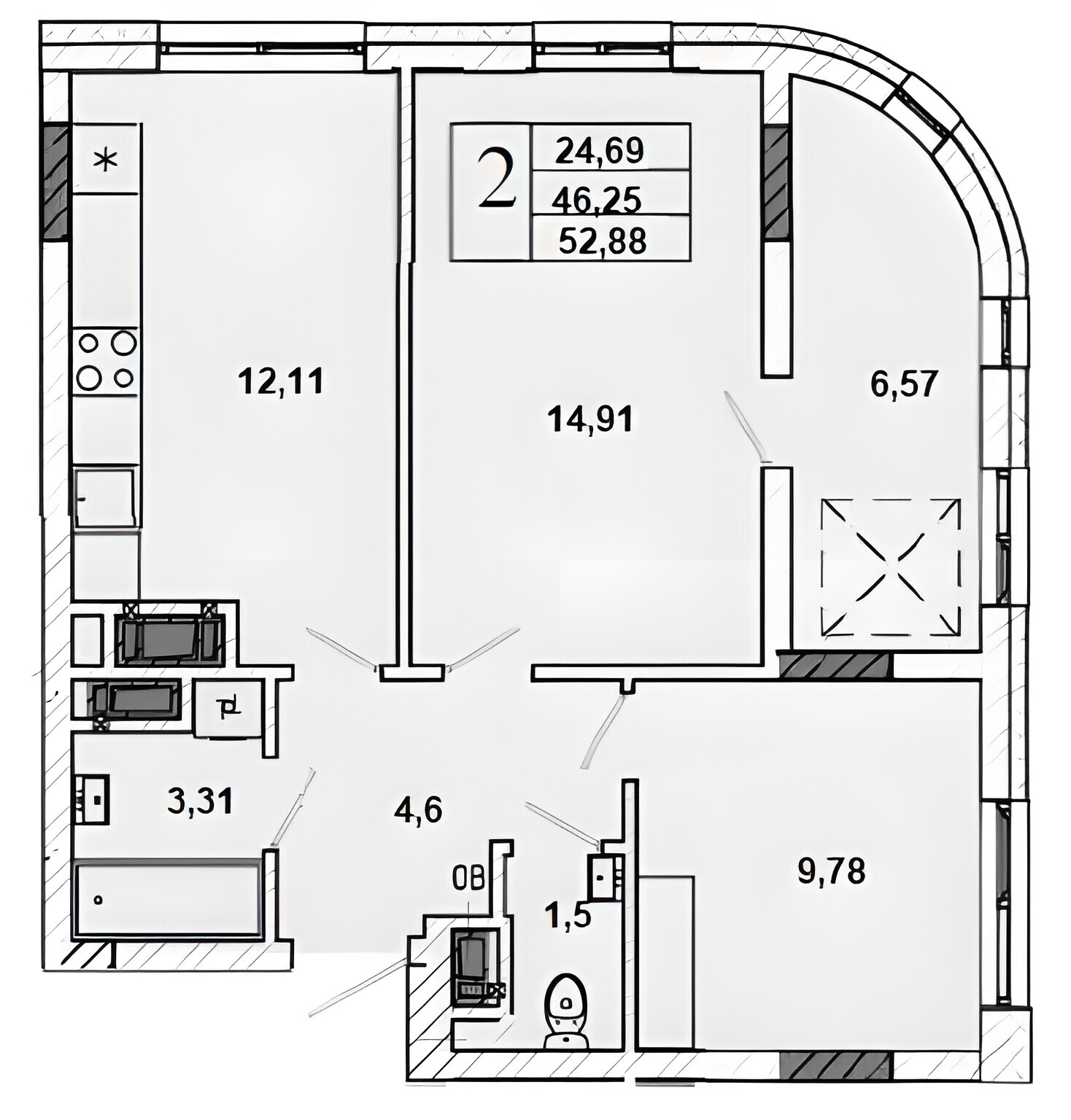 Продажа 2-комнатной квартиры 53 м², Ивана Миколайчука ул., 38