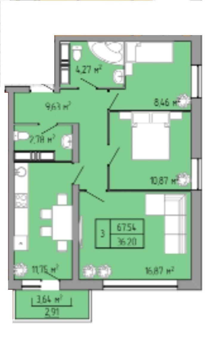 Продажа 3-комнатной квартиры 68 м², Пишоновская ул.