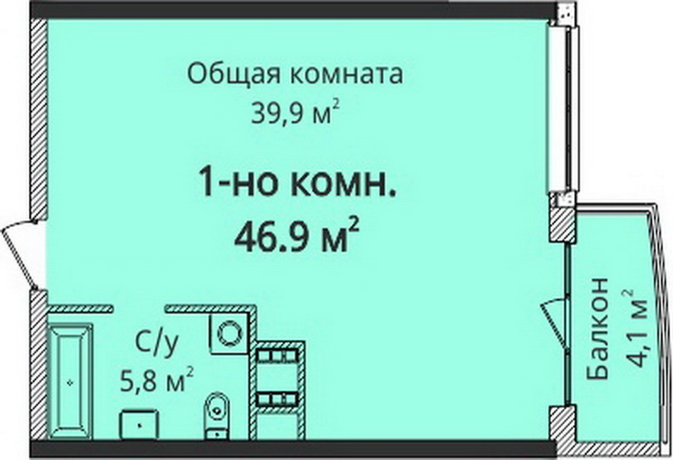 Продажа 1-комнатной квартиры 47 м², Гагарина просп.