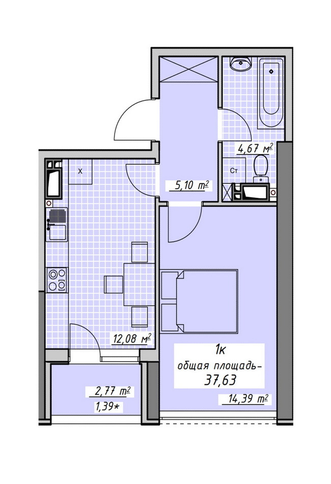 Продажа 1-комнатной квартиры 38 м², ЖК Атмосфера, СЕКЦИИ 2-3