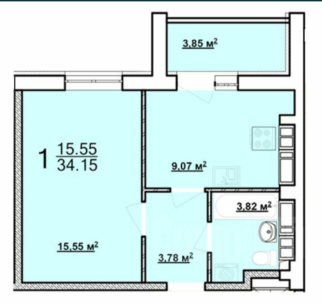 Продаж 1-кімнатної квартири 34 м²