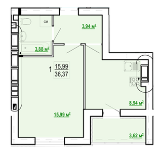 Продажа 1-комнатной квартиры 43 м²