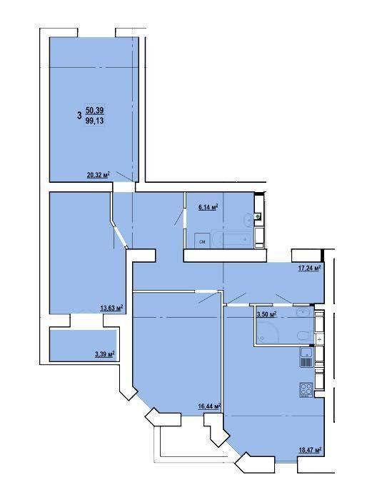 Продажа 3-комнатной квартиры 99 м²