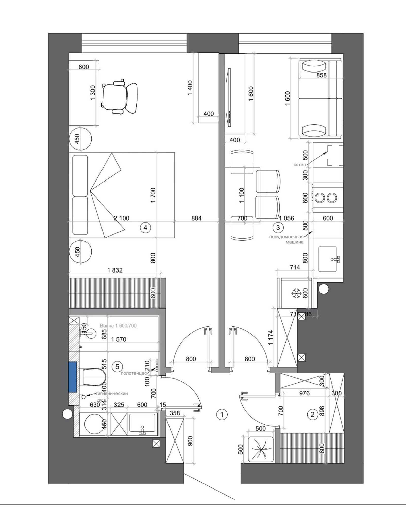 Аренда 1-комнатной квартиры 42 м²