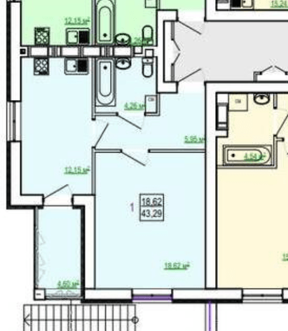 Продажа 1-комнатной квартиры 43.2 м²