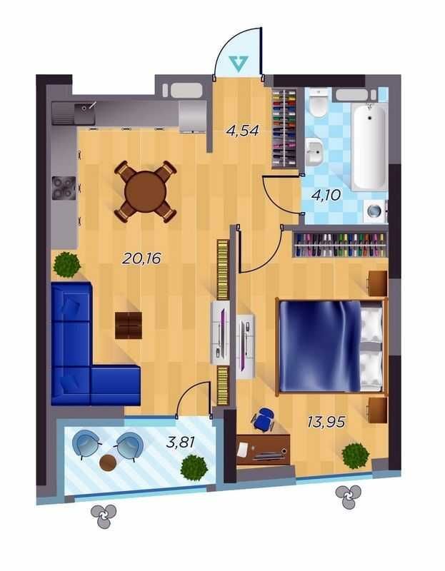 Продажа 1-комнатной квартиры 45 м²
