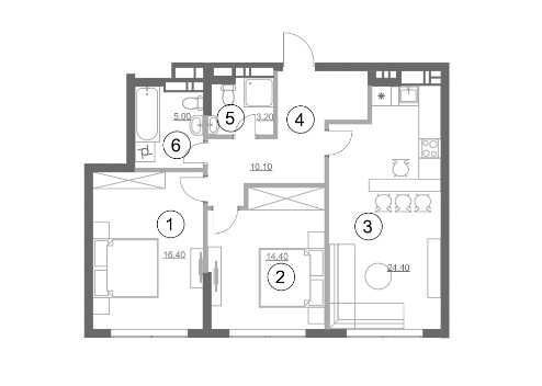 Продажа 2-комнатной квартиры 75 м²
