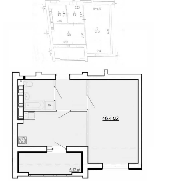 Продаж 1-кімнатної квартири 46 м²