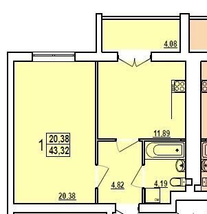 Продажа 1-комнатной квартиры 43 м²