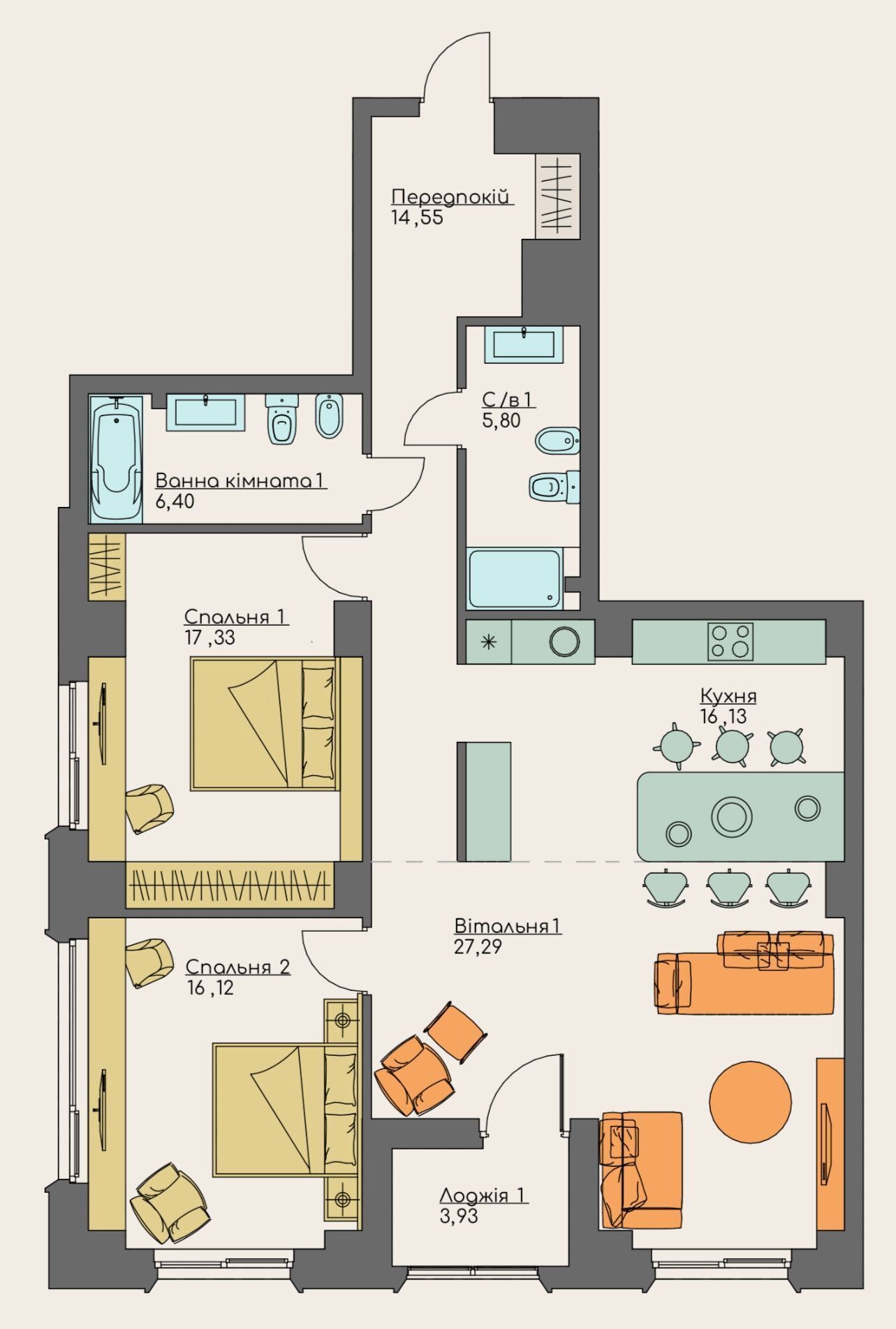 Продаж 2-кімнатної квартири 108 м²