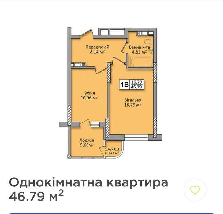 Продаж 1-кімнатної квартири 46 м², Юрія Кондратюка вул., 1