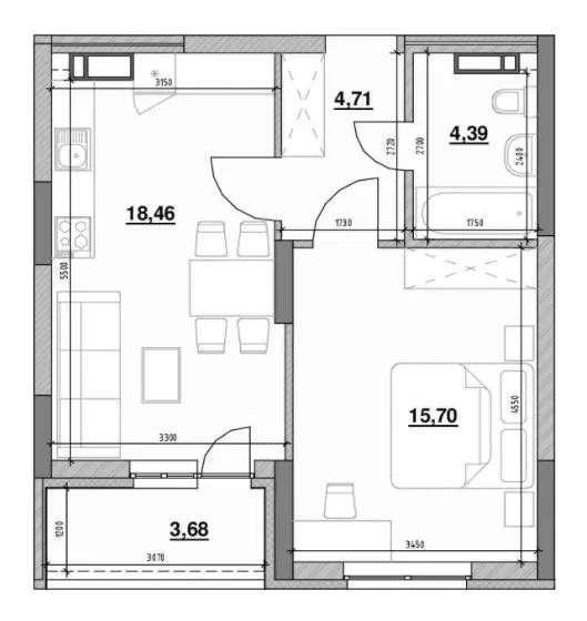 Продаж 1-кімнатної квартири 46 м², Воздушных сил пр., 56