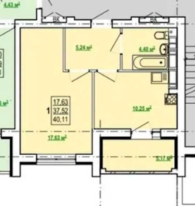 Продаж 1-кімнатної квартири 41 м²