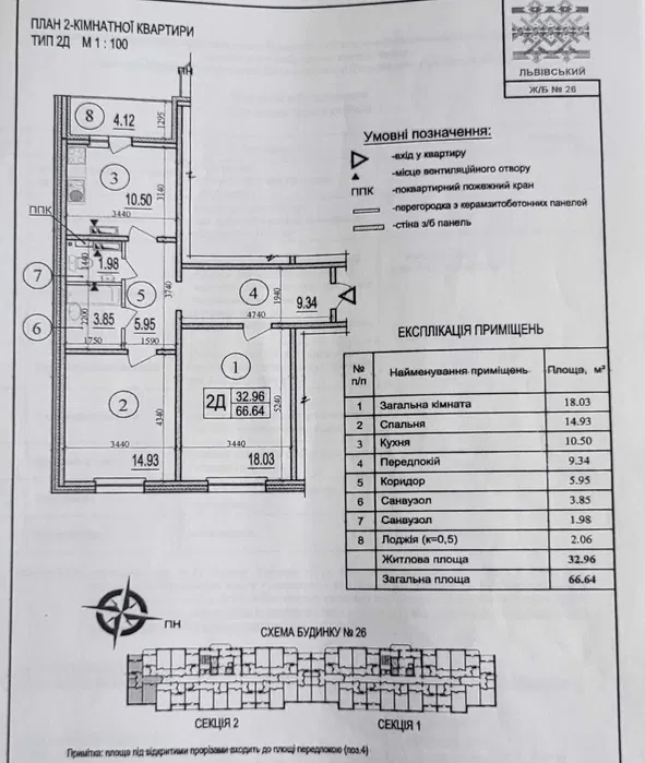 Продаж 2-кімнатної квартири 67 м²