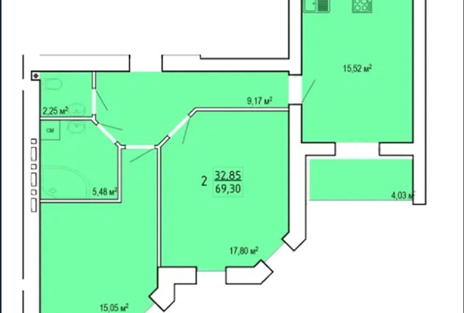 Продаж 2-кімнатної квартири 70 м²