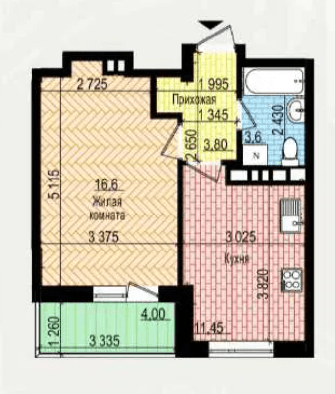 Продажа 1-комнатной квартиры 37 м²