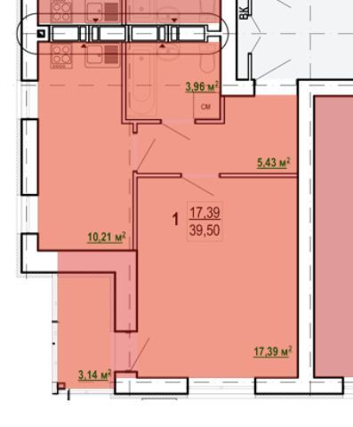 Оренда 1-кімнатної квартири 39 м²