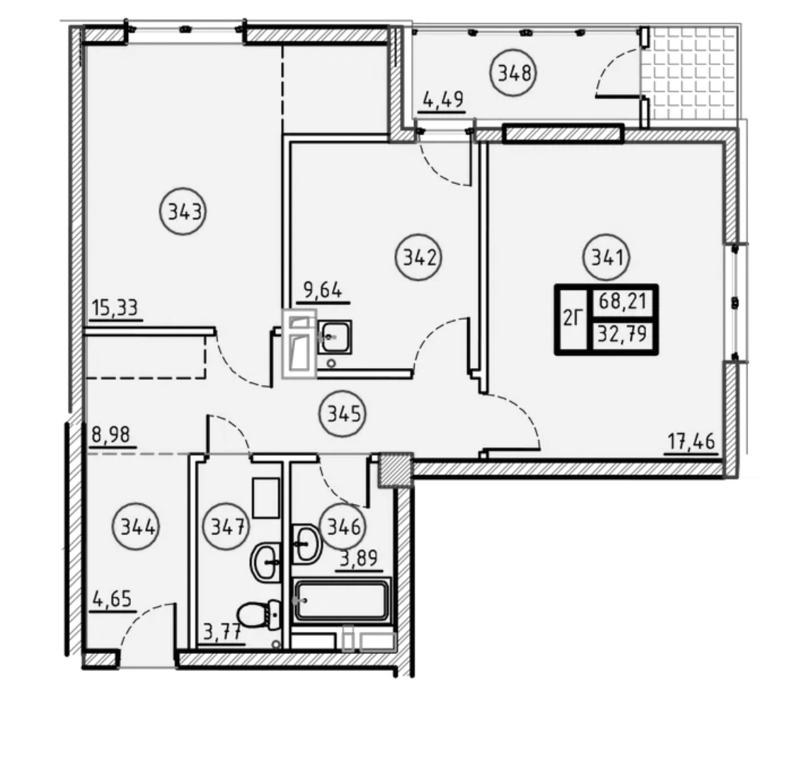 Продажа 2-комнатной квартиры 69 м²