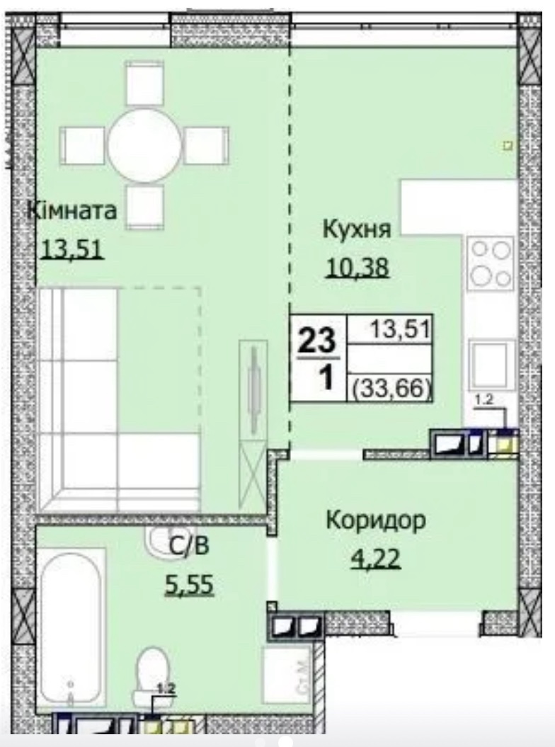 Продажа 1-комнатной квартиры 34 м²