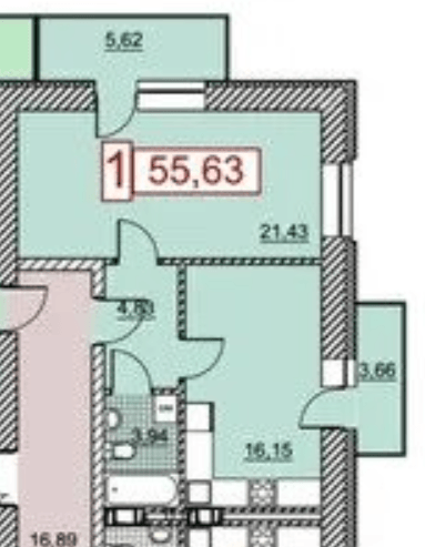 Продажа 1-комнатной квартиры 56 м²