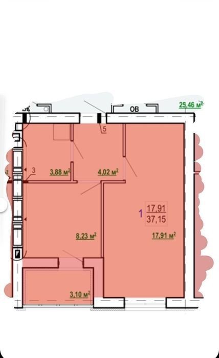 Продаж 1-кімнатної квартири 37 м²