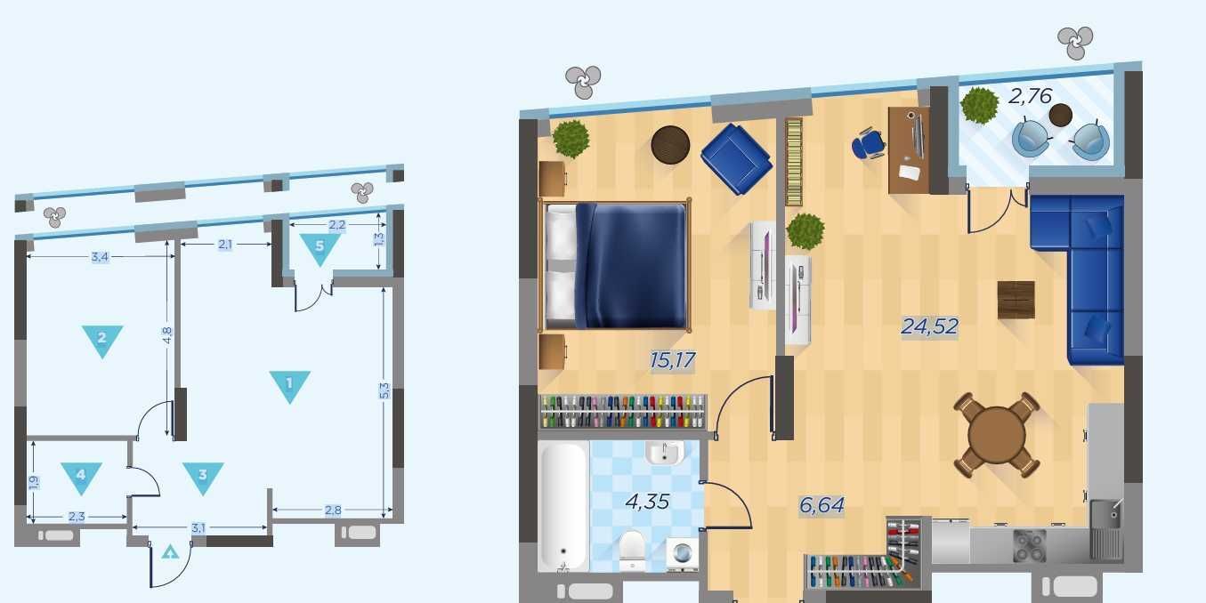 Продаж 1-кімнатної квартири 53 м²