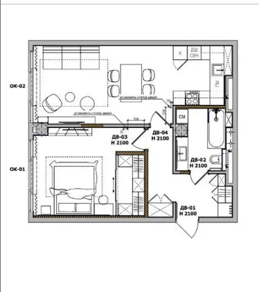Аренда 1-комнатной квартиры 55 м²