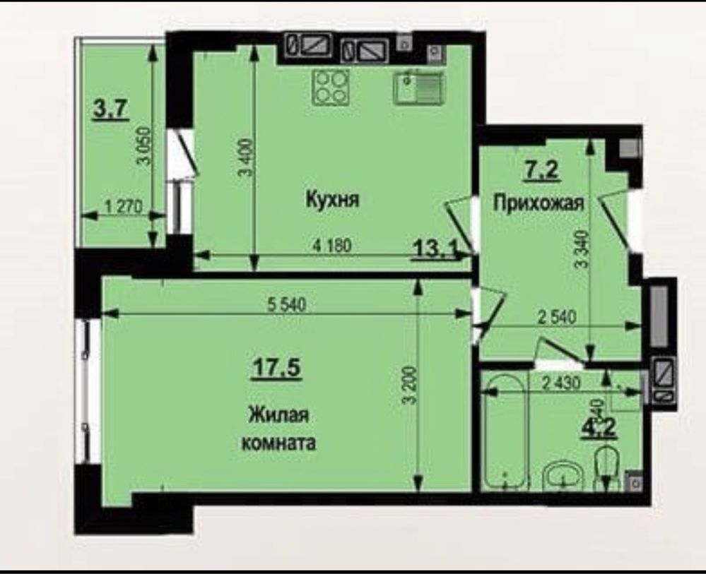 Продажа 1-комнатной квартиры 42 м²
