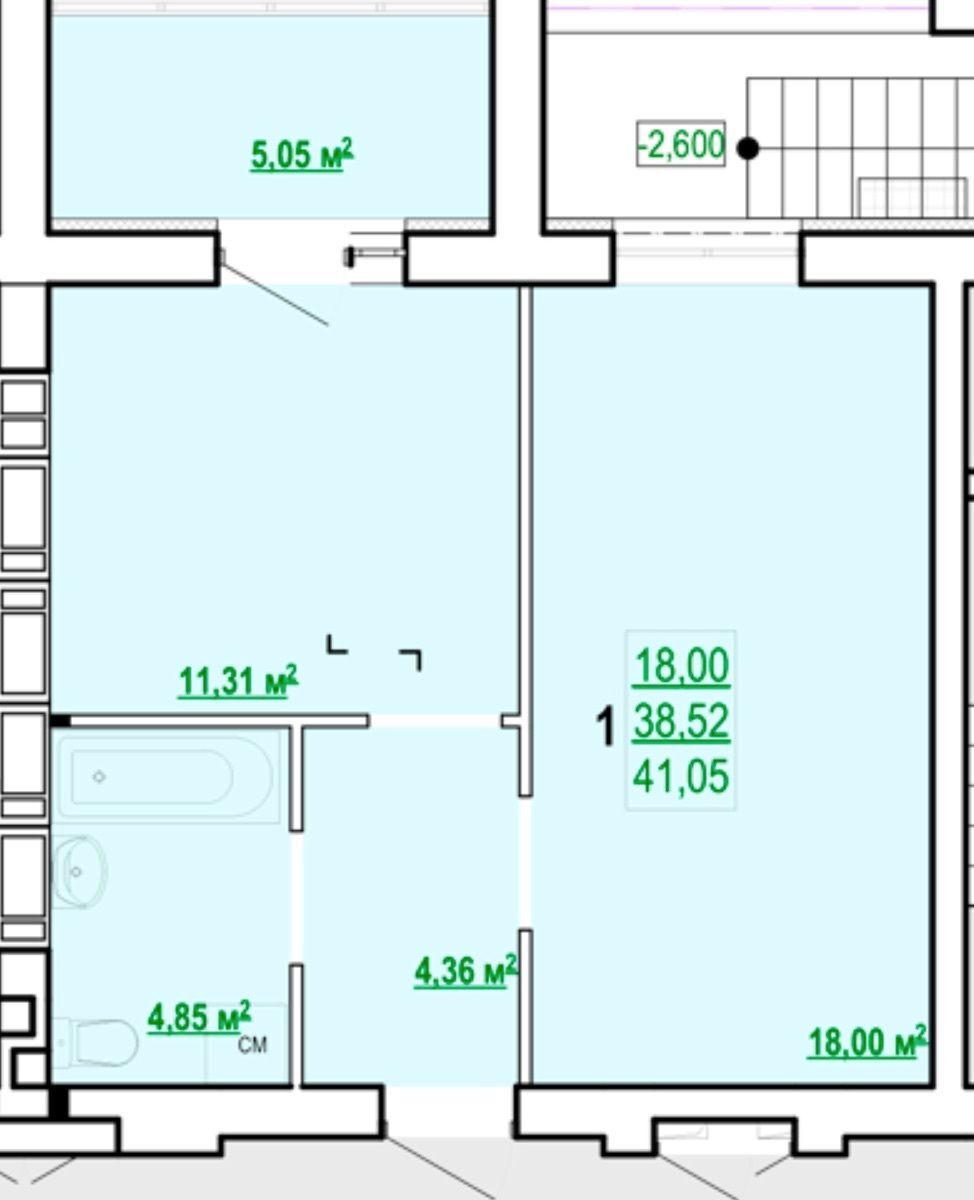 Продажа 1-комнатной квартиры 41 м²