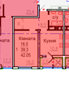 Продаж 1-кімнатної квартири 42 м²