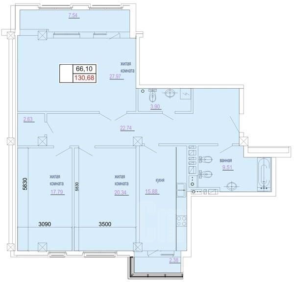 Продажа 3-комнатной квартиры 132 м²