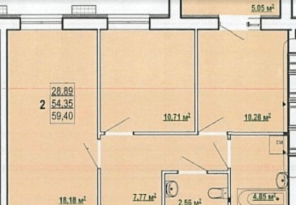 Продажа 2-комнатной квартиры 57 м²