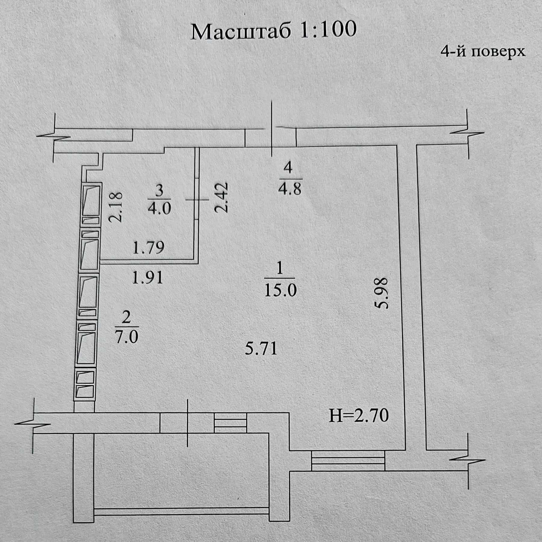 Продаж 1-кімнатної квартири 33 м²