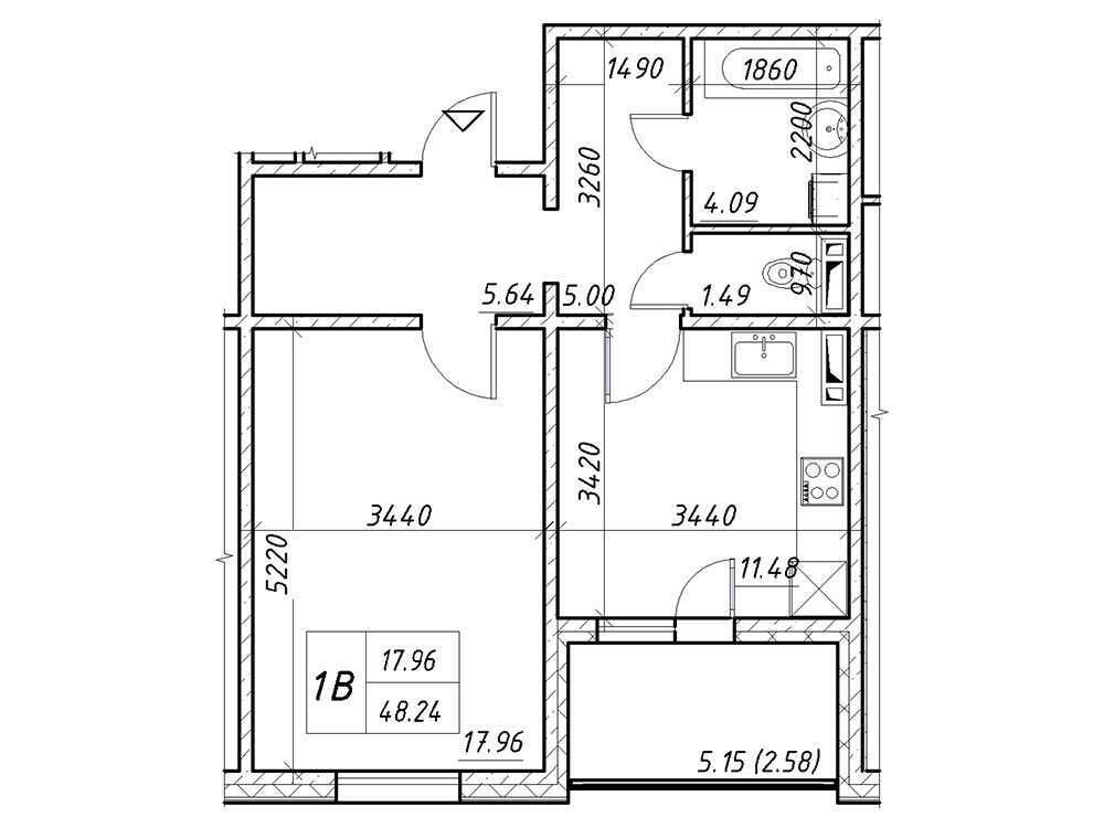 Продажа 1-комнатной квартиры 48.2 м², Коноплянская ул., 22