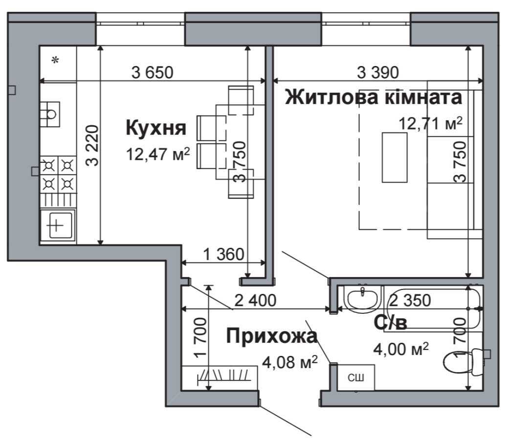 Продаж 1-кімнатної квартири 33 м², Грушевського вул., 12