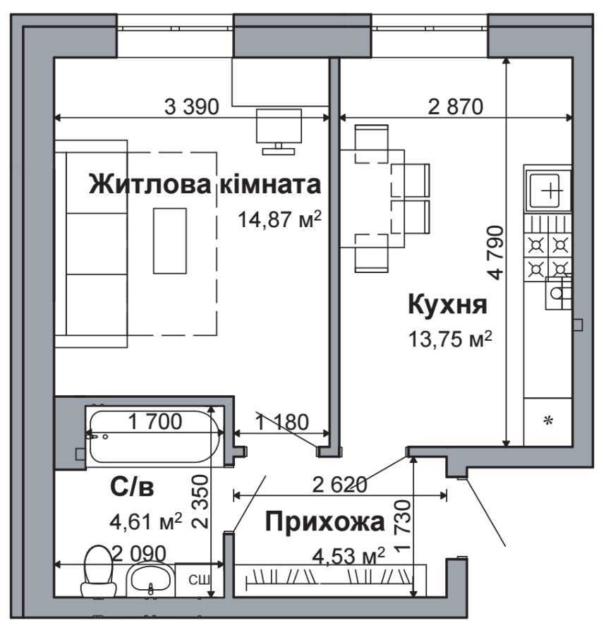 Продаж 1-кімнатної квартири 38 м², Покровська вул., 2/2